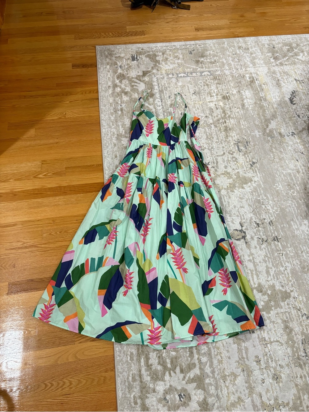 FARM Rio Mint Green Tropical Floral Maxi Dress with Pink & Navy Accents